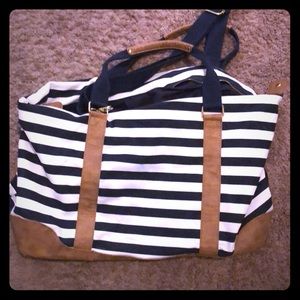 Navy and white stripped weekender bag